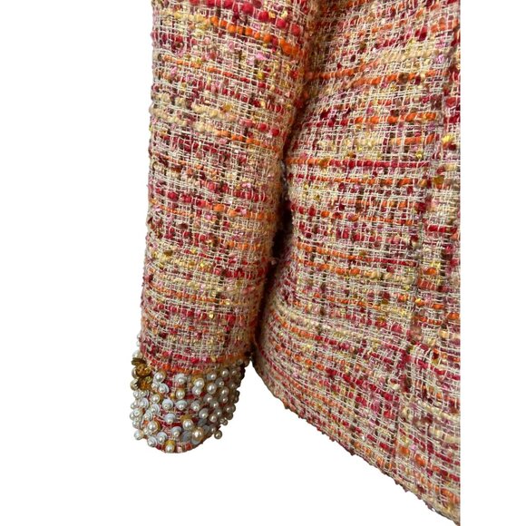 Chicos Womens Multicolor Jacket W/ Pearl & Rhinestone Embellished Collar Sz 1 - Picture 7 of 10